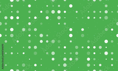 Seamless background pattern of evenly spaced white circles of different sizes and opacity. Vector illustration on green background with stars