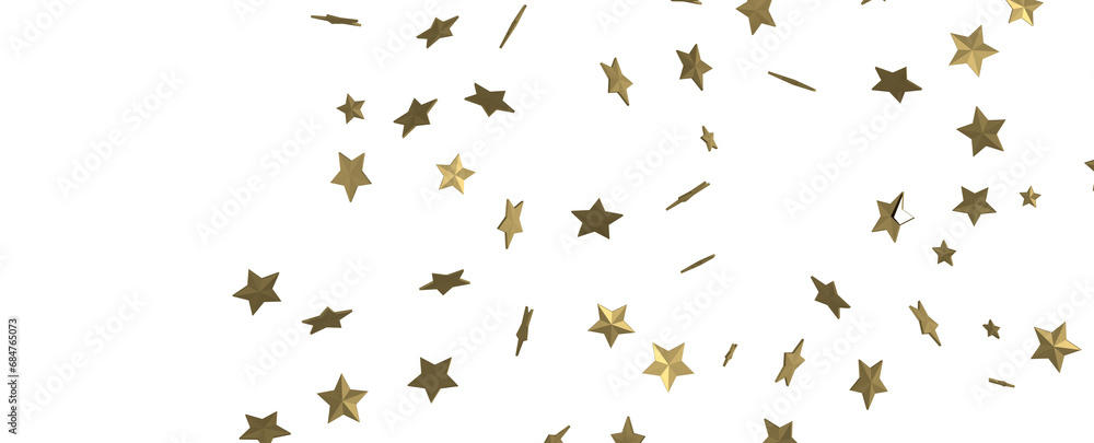 Gleaming Celestial Display: 3D Gold Stars Rain Illustration Mesmerizes