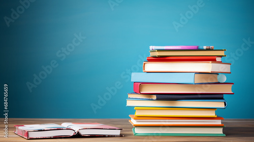  Stack of Textbooks, Notebooks, with Pen