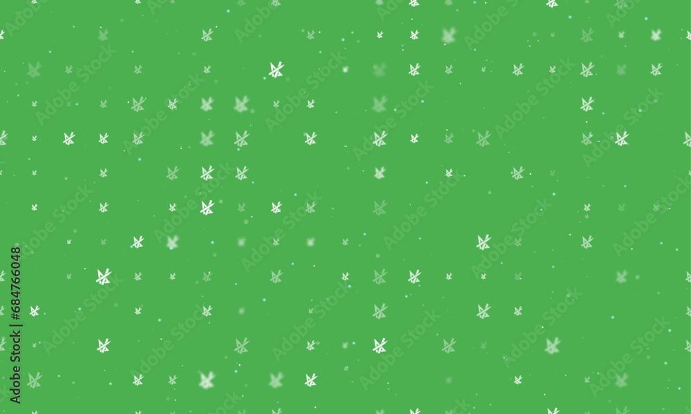 Seamless background pattern of evenly spaced white school supplies symbols of different sizes and opacity. Vector illustration on green background with stars Seamless background pattern of evenly spaced white school supplies symbols of different sizes and opacity. Vector illustration on green background with stars