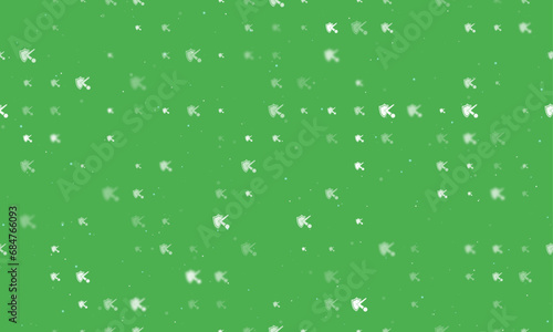 Seamless background pattern of evenly spaced white ball bounces off the shield symbols of different sizes and opacity. Vector illustration on green background with stars