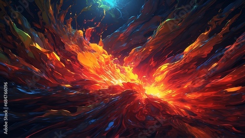 In a kaleidoscope of electrifying colors, a wildly unpredictable solar flare blazes across the digital anime screen. This mesmerizing image, resembling an abstract painting in its vibrant hues photo