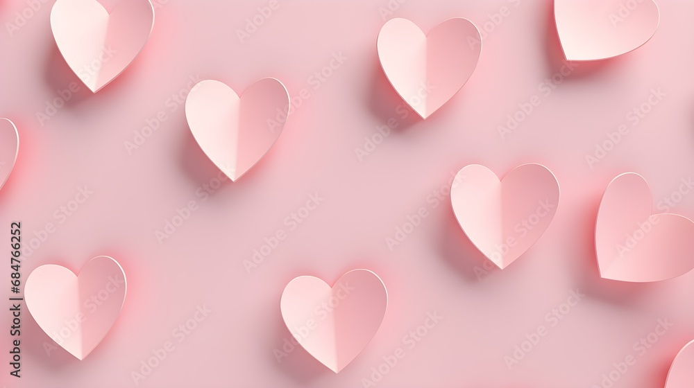 Seamless Background of Paper Hearts in blush Colors. Romantic Wallpaper with Copy Space