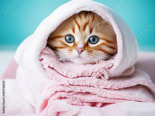 Cute cat wrapped in a bath towel ai generated © miraz_tshirt_D