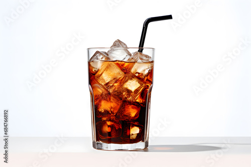 Glass of iced coffee or cola isolated on white background.Promotional commercial food photo