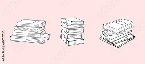 Hand-drawn pile of books. Vector illustration isolated on light background.