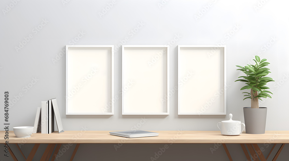 Fototapeta premium Blank white frames on the wall mockup