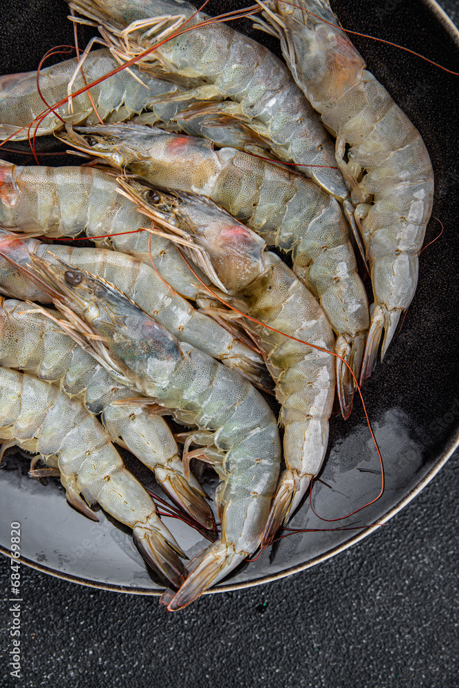 shrimp fresh prawn raw seafood fresh eating cooking meal food snack on the table copy space food background rustic top view shrimp fresh prawn raw seafood fresh eating cooking meal food snack on the table copy space food background rustic top view