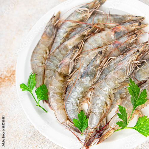 shrimp fresh prawn raw seafood fresh eating cooking meal food snack on the table copy space food background rustic top view