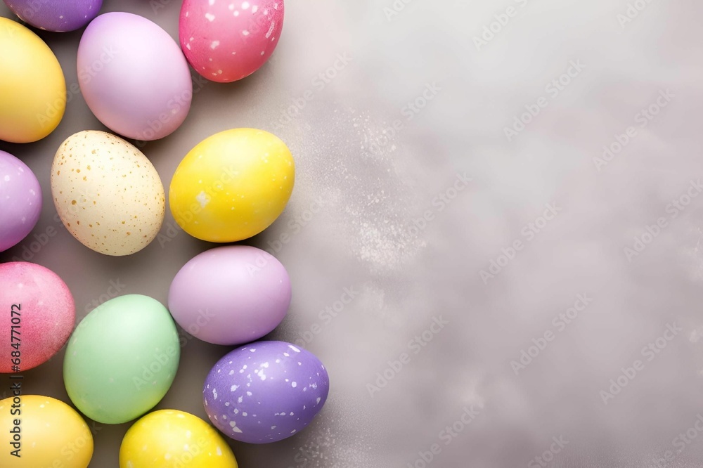 AI generated illustration of a colorful collection of eggs on a light pink background