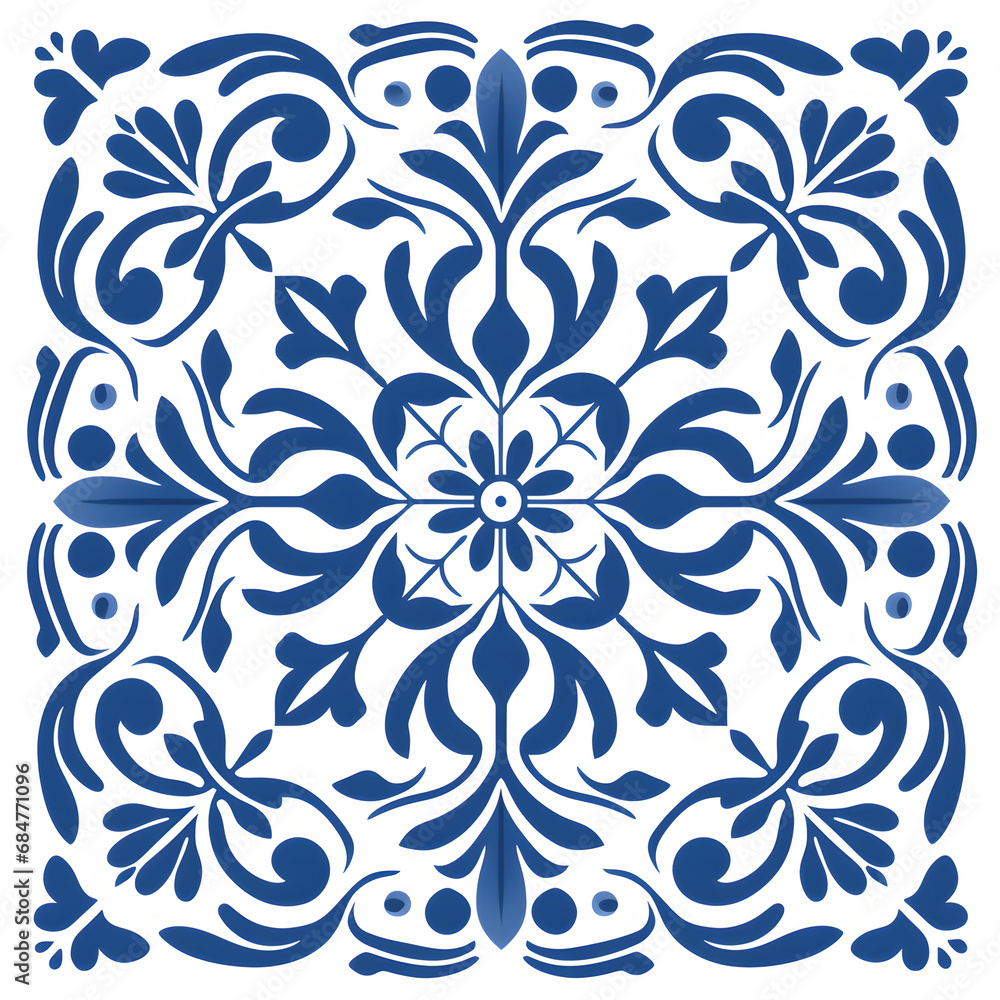 Fototapeta premium Blue watercolor seamless pattern of azulejos tiles 