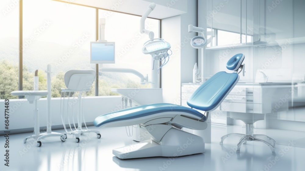 Dental chair and medical diagnosis machine equipment at hospital health care dentistry