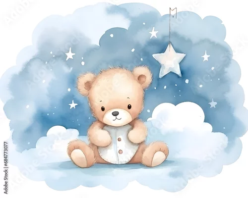 Obraz Słodki miś na tle nieba i chmur