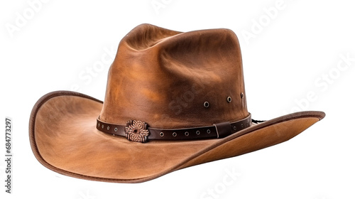 Brown leather cowboy hat isolated on transparent background, PNG image with background removed, created with Generative Ai technology. photo