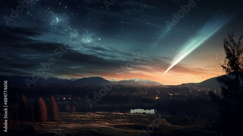 Comet streaking across the night sky