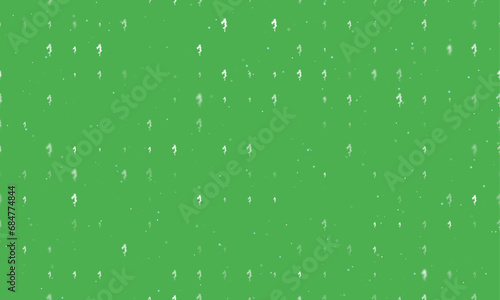 Seamless background pattern of evenly spaced white enchantress symbols of different sizes and opacity. Vector illustration on green background with stars