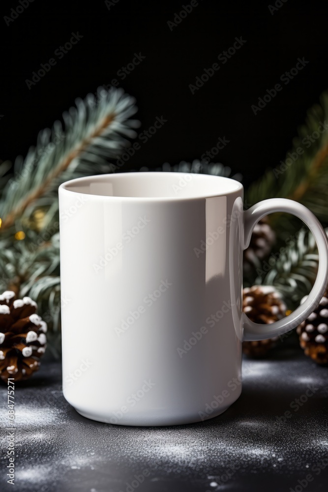 White blank mug mockup with Christmas theme White blank mug mockup with Christmas theme