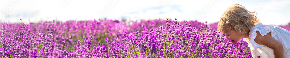 Child in a lavender field. Selective focus.