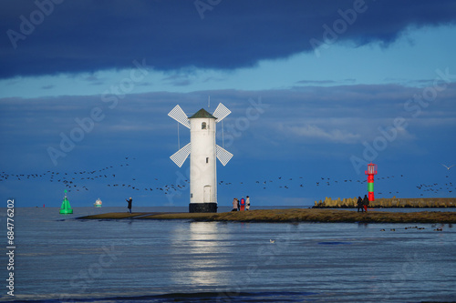 2023-11-27; Stawa Mlyny, navigation beacon in shape of windmill Swinoujscie, Poland