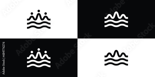 Crown Wave logo Design. Sea King Queen Wave Lake Ocean with Minimalist Outline Lineart Style Logo Icon Symbol Vector Illustration.