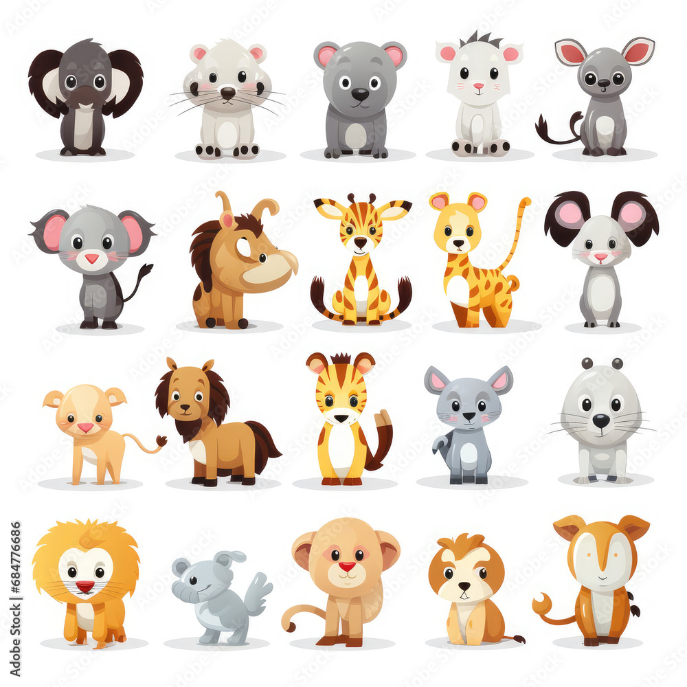 Fototapeta premium 2D vector animals white background