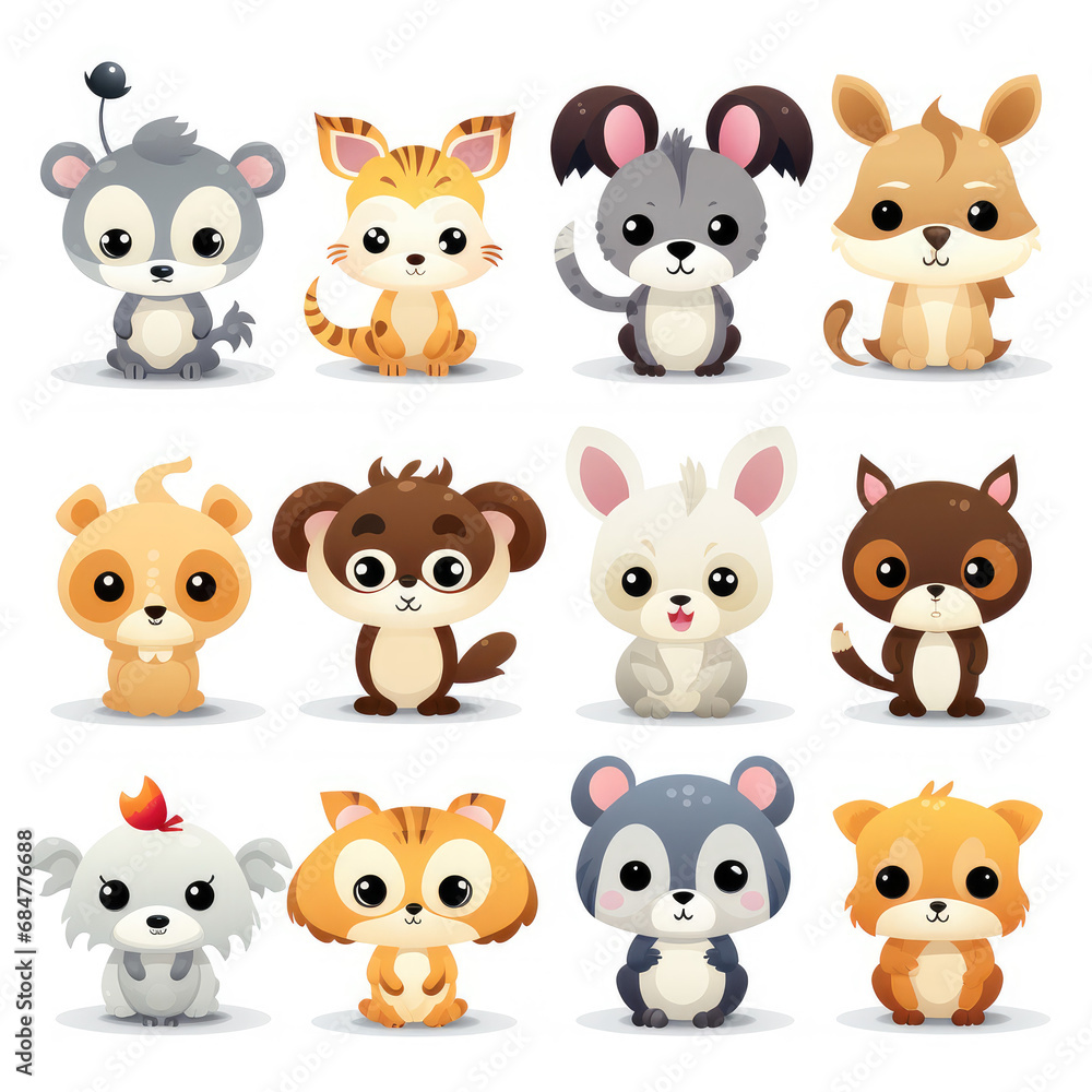 2D vector animals white background 2D vector animals white background