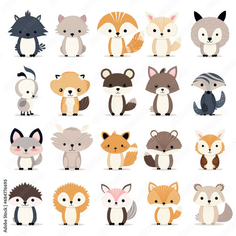 2D vector animals white background 2D vector animals white background