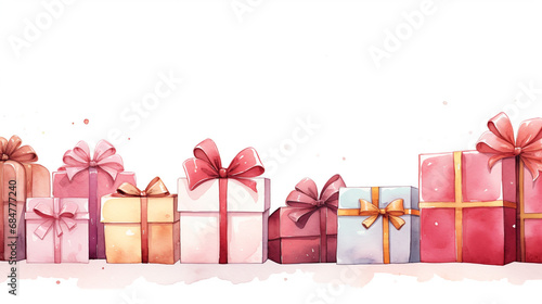 Illustration of watercolor gift boxes on white background