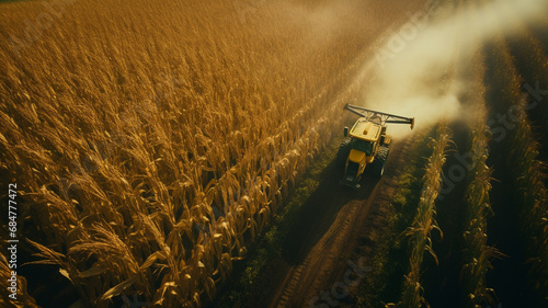 combine harvester in a wheat field