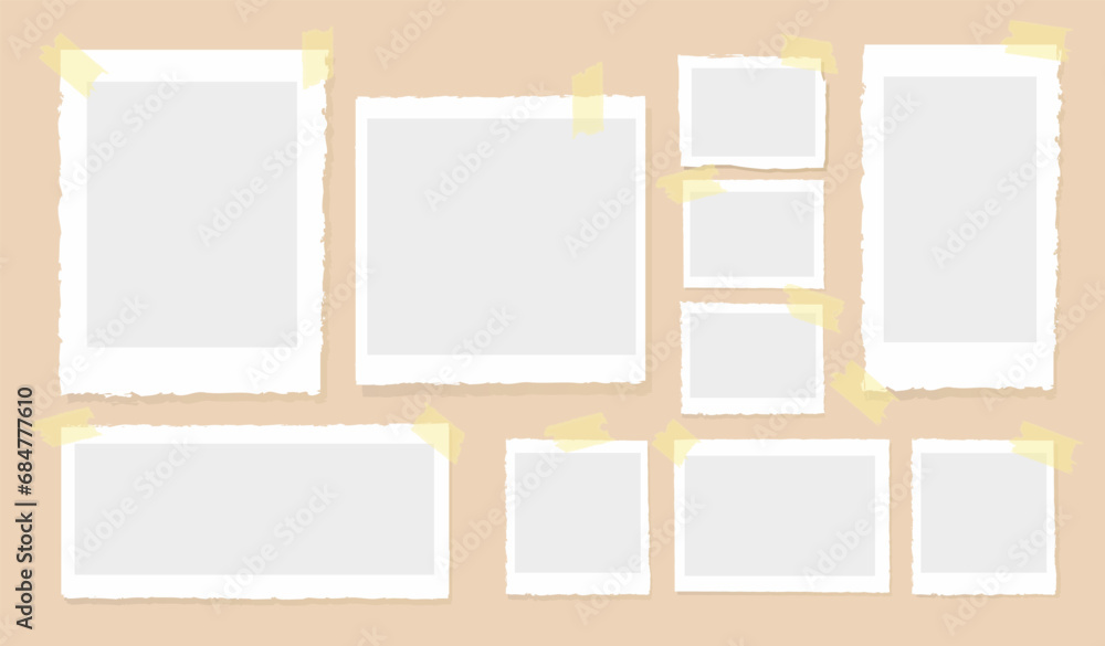 Frame collage set. Place for pictures and images. Scrapbooking and photo album with family memories. Digital frame gallery. Cartoon flat vector collection isolated on beige background Frame collage set. Place for pictures and images. Scrapbooking and photo album with family memories. Digital frame gallery. Cartoon flat vector collection isolated on beige background