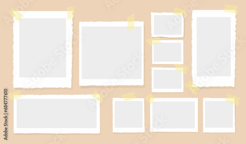 Frame collage set. Place for pictures and images. Scrapbooking and photo album with family memories. Digital frame gallery. Cartoon flat vector collection isolated on beige background