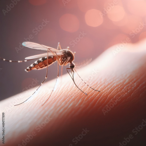 Mosquito sit on womans arm close up. ai generative