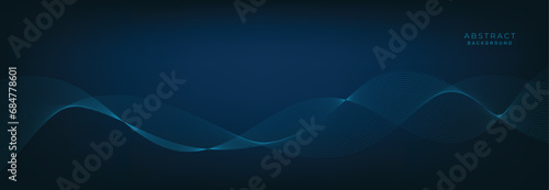 Blue background with flowing wave lines. Futuristic technology concept. Vector illustration