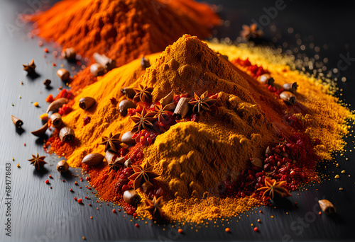 An image showcasing the exotic blend of Moroccan spices in a vibrant culinary composition