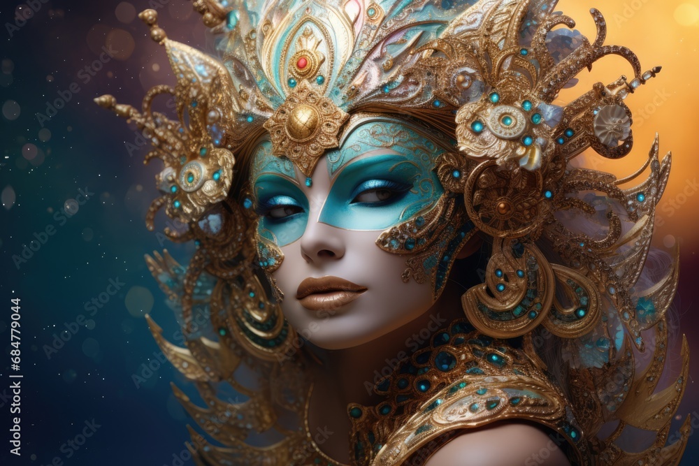 An avant-garde carnival mask featuring abstract shapes and metallic elements An avant-garde carnival mask featuring abstract shapes and metallic elements
