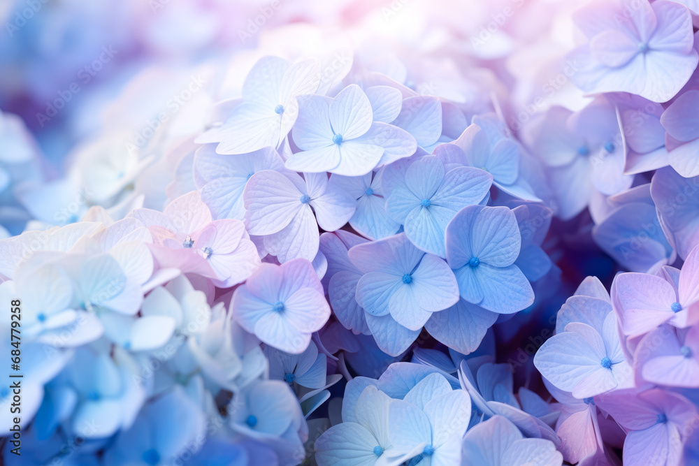 Beautiful blue hydrangea flowers as background, closeup