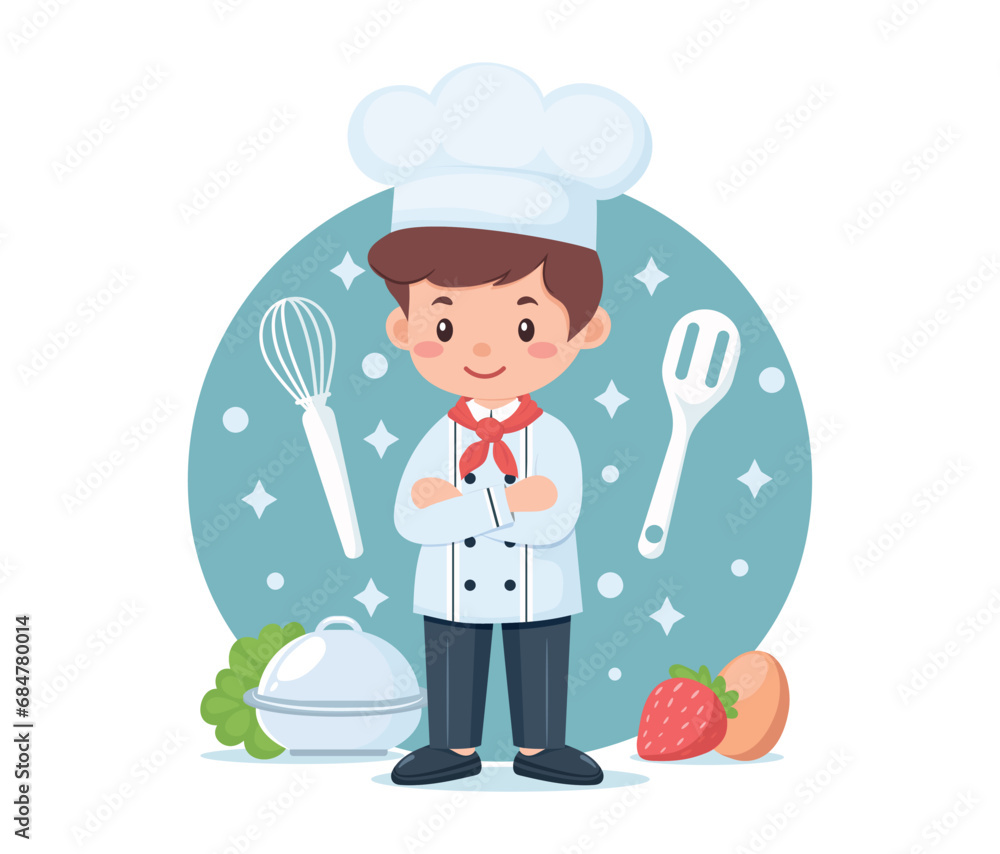 Cute cartoon boy cook. Isolated on a non-white background. Cute cartoon boy cook. Isolated on a non-white background.