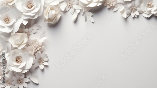 A frame that displays a top view of white paper flowers and a background