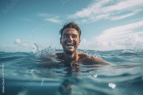 Man swimming in clean blue water