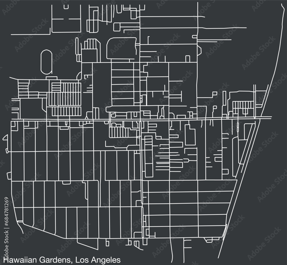 Detailed hand-drawn navigational urban street roads map of the CITY OF HAWAIIAN GARDENS of the American LOS ANGELES CITY COUNCIL, UNITED STATES with vivid road lines and name tag on solid background