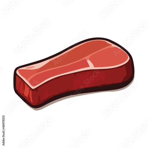 Fresh raw beef meat isolated on white background flat vector illustration, meat recipe, protein food. Beef, Steak, Meat illustration.