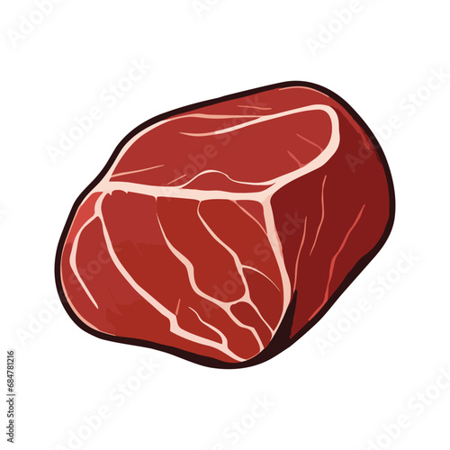 Fresh raw beef meat isolated on white background flat vector illustration, meat recipe, protein food. Beef, Steak, Meat illustration.