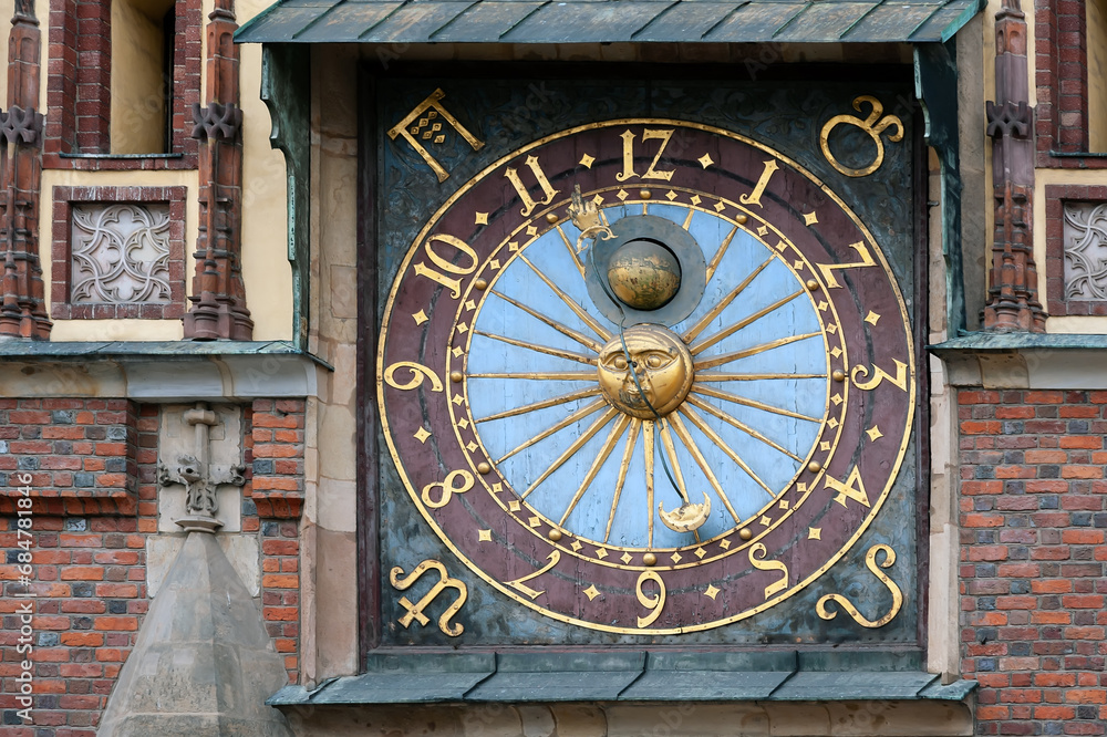 Astronomical clock at the town hall in Wroclaw, Poland