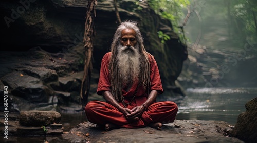 A serious Indian, meditating in its secluded corner