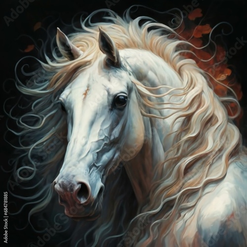 a painting of a white horse with long hair generative ai generated