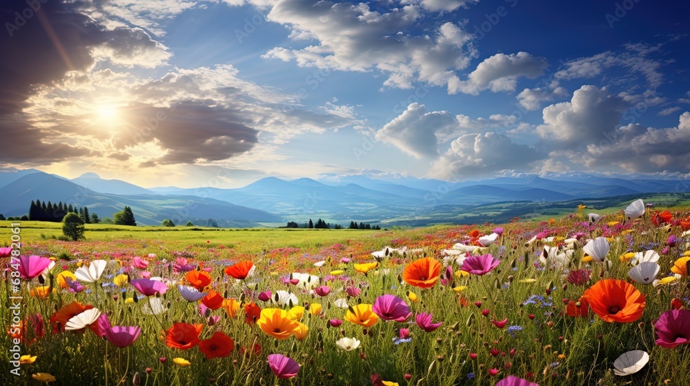 Landscape with bright wildflowers - create an atmosphere of summer brightness