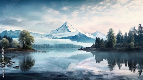 Landscape with a mountain lake - create an atmosphere of nature and peace