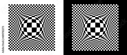 Distorted checkered background for any design. Black shape on a white background and the same white shape on the black side. photo