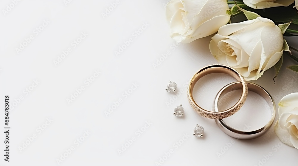 Engagement rings are featured on the top view of the wedding invitation Engagement rings are featured on the top view of the wedding invitation
