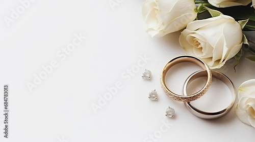 Engagement rings are featured on the top view of the wedding invitation